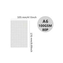 1 tờ 80 tờ/160 trang Giấy rời (Lưới/Có lót), 6 lỗ, có 3 kích cỡ: A6 (105*170mm/4.13*6.69in), A5 (142*210mm/5.59*8.27in), B5 (182*255mm/7.16*10in), được làm bằng giấy Daolin màu be dày 100g. - Trang bên trong dạng lưới (vuông)/80 tờ, 160 trang (100GSM) - Xem 3