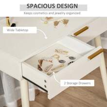 HOMCOM Modern Dressing Table With Round Mirror, Makeup Vanity Table With 2 Drawers For Bedroom, Living Room, White - White - View 9