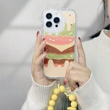 Summer Ice Cream Hamburger Silicone Phone Case With Yellow Heart Shaped Bead Chain Compatible With Iphone 15\15pro\15promax\14\13\12\11\Xsmax Series, Protective Phone Cover - Ice Cream Burger With Free Yellow Love Bead Chain - View 5