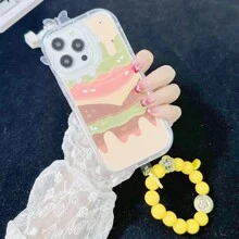 Summer Ice Cream Hamburger Silicone Phone Case With Yellow Heart Shaped Bead Chain Compatible With Iphone 15\15pro\15promax\14\13\12\11\Xsmax Series, Protective Phone Cover - Ice Cream Burger With Free Yellow Love Bead Chain - View 2