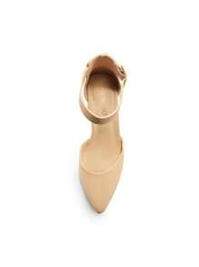Women's Classic Closed Pointed Toe High Chunky Ankle Strap Heels Pumps  Dress Shoes Fashionable And Elegant For Wedding Office Party, 3 Inches - Màu be - Xem 7