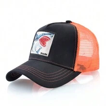 1 pieza Gorra de camionero unisex bordada con un diseño de bloques de color tiburón, perfecta para uso diario, casual y deportes al aire libre - Multicolor - Ver 3