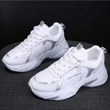 全新秋季女用皮革運動跑步鞋、休閒運動鞋 - 灰色 - 查看 1