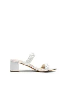 Women Summer Chunky Low Heeled Mule Sandals With Two Braided Strap, Minimalist Low Heels Open Toe Summer Sandals