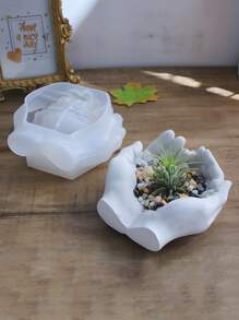 3d 水晶硅胶模具用于制作水泥花盆、珠宝托盘、烟灰缸、香薰蜡烛、烛台和家居装饰工艺品，适用于石膏、混凝土和硅树脂 - 白色矽膠模具 - 查看 1