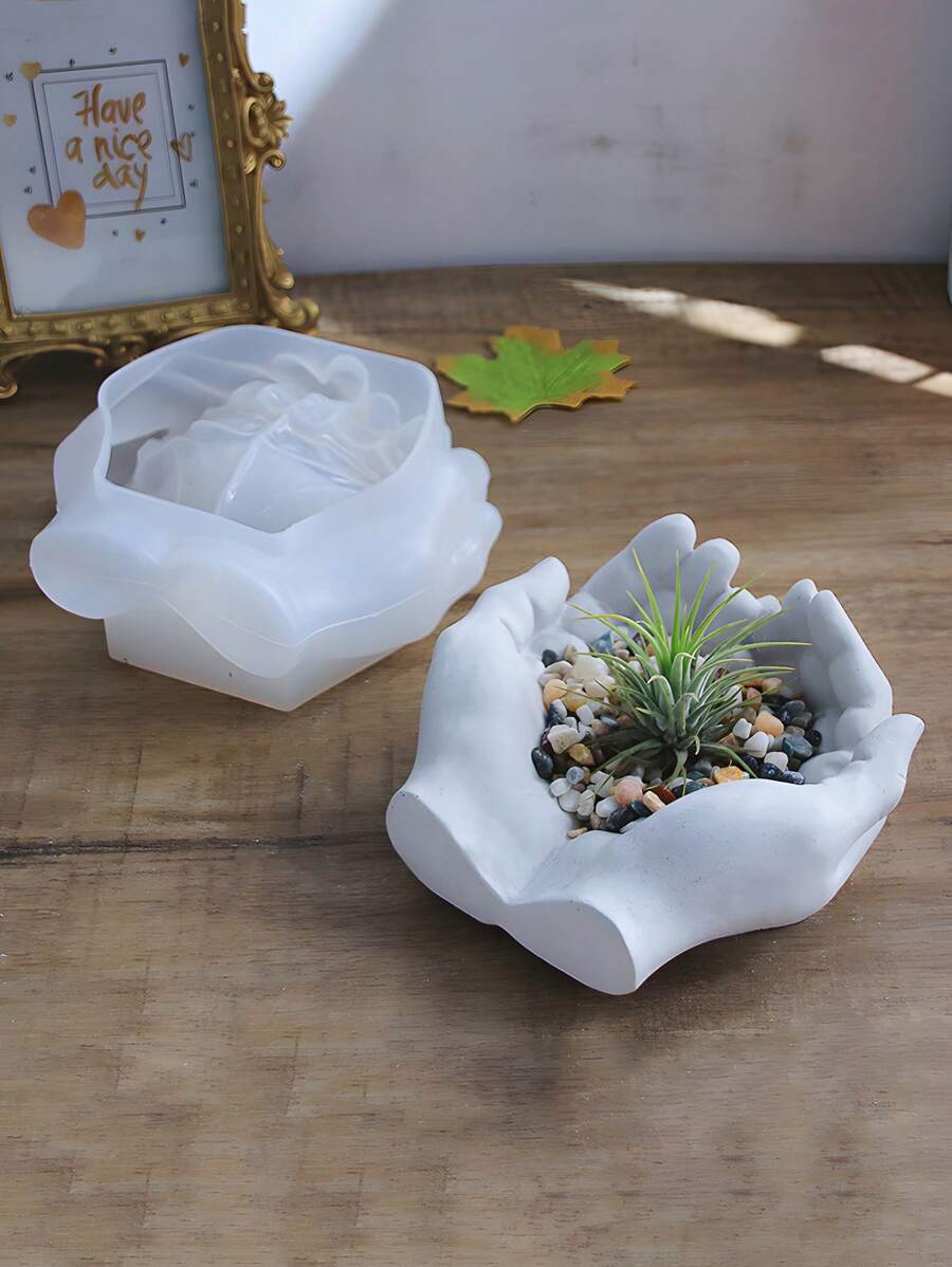 3d 水晶硅胶模具用于制作水泥花盆、珠宝托盘、烟灰缸、香薰蜡烛、烛台和家居装饰工艺品，适用于石膏、混凝土和硅树脂 - 白色矽膠模具 - 查看 1