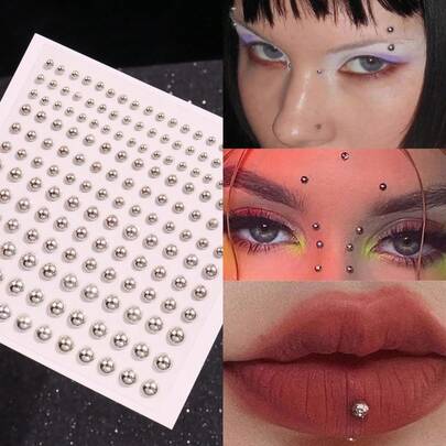 Bộ 165 chiếc khuyên mũi giả bằng acrylic mạ bạc 3-6mm, khuyên lông mày giả, khuyên môi giả, trang sức cơ thể không cần xỏ khuyên, miếng dán mặt, unisex, phụ kiện dự tiệc.