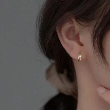 一对法式优雅双层珍珠装饰弧形珍珠圈形耳环 - 金黃色 - 查看 2