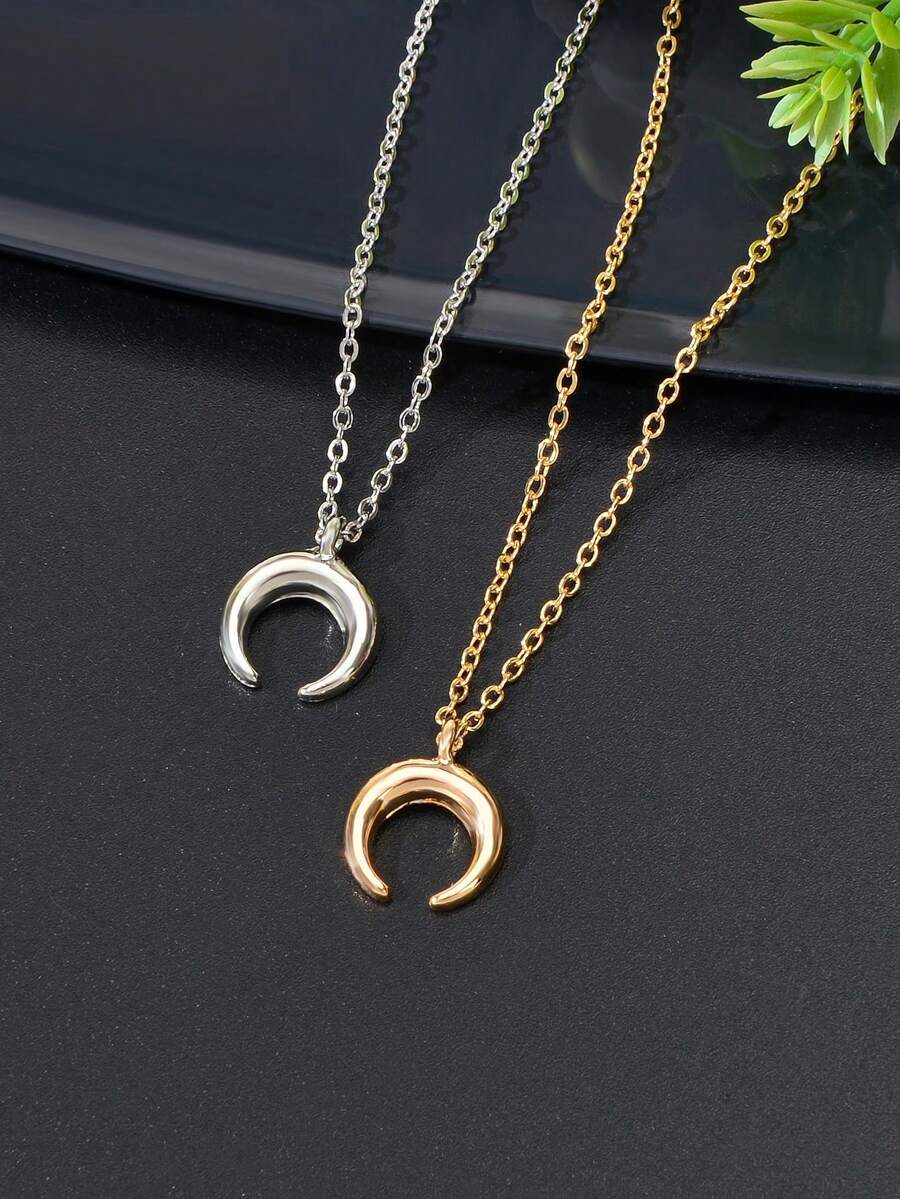 1件极简主义金银链月亮吊坠项链 女士派对日常时尚首饰 - 月牙 - 查看 1
