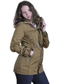 Chamarra Chaqueta Abrigo Cazadora Tipo Gabardina de Forro Interno Gorro Desmontable Dama Moda - Verde militar - Ver 2