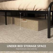 HOMCOM 4.8ft Double Bed Frame With Industrial Wood Headboard, Steel Slat Support And 25.5cm Underbed Storage Space, 145 X 199cm, Rustic Brown - Rust Brown - View 2