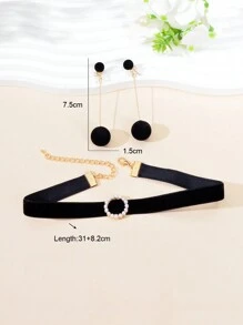 Ensemble De Bijoux De Fête Rétro De 3 Pièces Collier Ras Du Cou En Velours Noir Longue Pendentif Boucles D'oreilles À Crampons En Balle Pour Soirée De Sortie