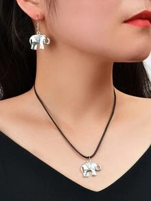3pcs Thiết kế mới Boho Bộ trang sức Phương Tây Đen Dây thừng Màu Bạc Cổ Con voi Vòng cổ mặt dây chuyền Dangle Hoa tai Đối với Ngày lễ - Nhiều màu - Xem 2