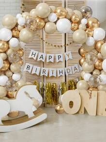 100pcs/Set White Gold Confetti Balloon Chain Set & 2pcs Balloon Accessory, Balloon Set Perfect For Wedding Birthday 2025New Year Party Wall Background, Decorative Balloon Arch Kit,Christmas