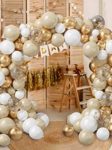 100pcs/Set White Gold Confetti Balloon Chain Set & 2pcs Balloon Accessory, Balloon Set Perfect For Wedding Birthday 2025New Year Party Wall Background, Decorative Balloon Arch Kit,Christmas