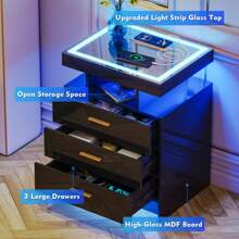 Lvifur LED Nightstand With Wireless Charging Station, Auto Sensor 3 Color Dimmable Night Stand, Modern Bedside Table With 3 Drawers & 3 Open Compartments For Bedroom