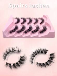 ENCHUW 5对透明蓬松柔软自然长款仿貂毛假睫毛，猫眼款，条状假睫毛，假睫毛，假睫毛，仿真睫毛 - 黑色 - 查看 3