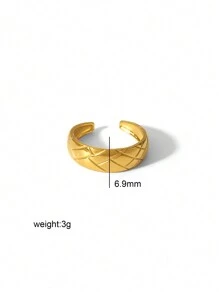 1 Pieza Anillo De Rejilla De Acero Inoxidable De Moda Europeo Y Americano Unisex, Adecuado Para El Uso Diario Y Las Parejas - Dorado - Ver 3