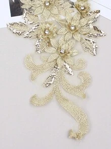 Xdh2490 3d刺繡花朵珠鏈網眼蕾絲貼片diy服飾配件- 婚紗/長:39cm/寬:16cm - 金色 - 查看 5