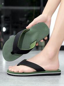男士 EVA 人字拖鞋，软底休闲户外沙滩/度假/海滩/凉鞋/英伦风/厚底鞋 - 軍綠色 - 查看 2
