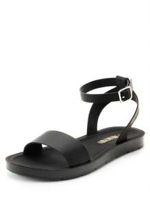 Women'S One Band Ankle Strap Buckle Flat Sandals - 全黑-Pu - 查看 4