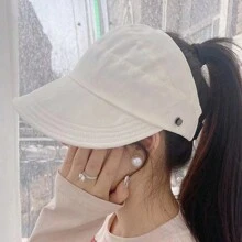 1 Pieza Gorra Visera Para El Sol Compatible Con Cola De Caballo Transpirable, De Secado Rápido, Adecuada Para Montar Y Colgar Máscaras, Gorro De Protección Solar - color sólido - Ver 5