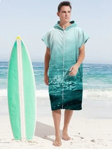 1入組鯨魚造型帶拉鍊連帽沙灘浴巾兼可穿戴浴袍,超細纖維速乾毛巾兼保暖毯,適合在沙灘、戶外、家裡使用防風/防曬 - 鯨魚 - 查看 6