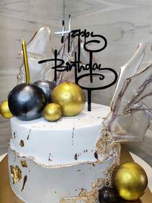 1pc Black Acrylic Happy Birthday Party Cake Topper Decoration - Black - View 2