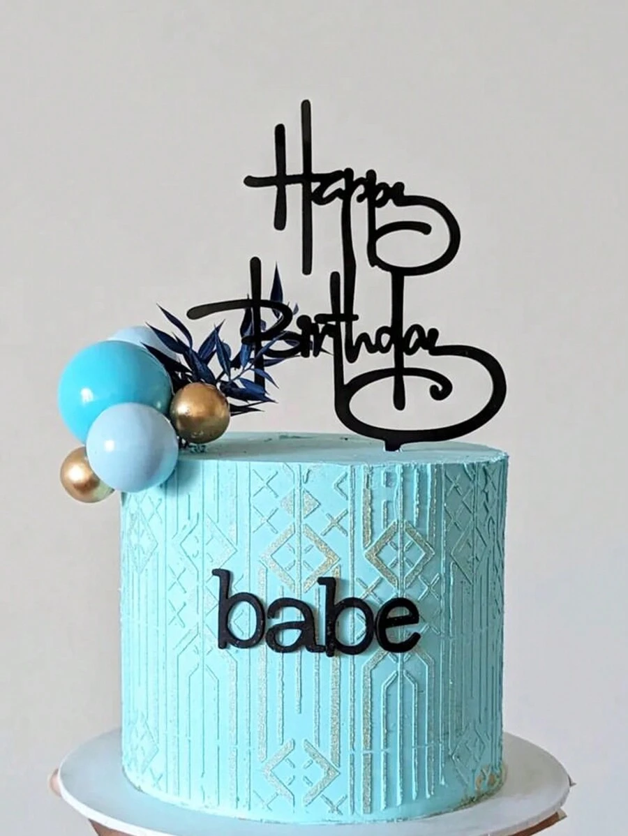 1pc Black Acrylic Happy Birthday Party Cake Topper Decoration - Black - View 1