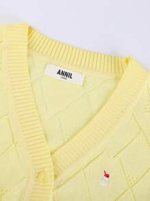 Annil Áo len cardigan nữ tuổi teen mùa xuân và mùa thu cổ chữ V bằng cotton nguyên chất Áo len cardigan đan ngọt ngào màu xanh - Màu vàng - Xem 3