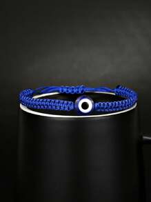 1入組可調節的藍色繩子手鍊，帶上藍色眼睛裝飾