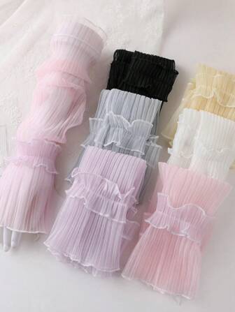 1 对女士褶皱网眼袖套，时尚、甜美、可爱，适合日常穿着、舞会情人节