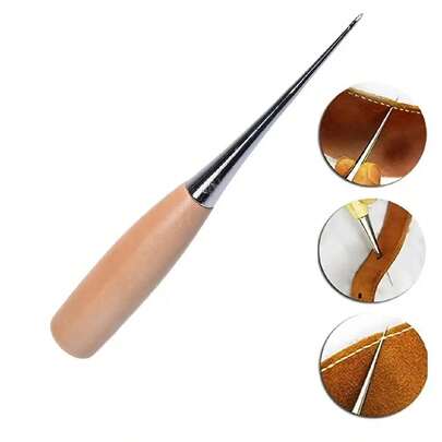 1入組帶木柄製皮過針器,針孔製作手縫工具套件,適用於diy皮革工藝和鞋子維修diy皮革工具