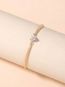 Nooxian 1pc Heart Shaped Cubic Zirconia Decor Bent Tube Bangle - Yellow Gold - View 5