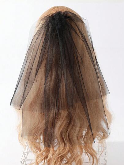 1pc Black Bridal Veil With Hair Comb, Ideal For Photography And Festive Decoration Halloween
