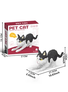 1 件装趣味卡通宠物猫迷你积木套装，4 种不同姿势（坐姿、伸展姿、挥手姿、走路姿），3D 拼图 DIY 动物模型装饰节日礼物房间装饰