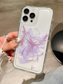 新款透明氣墊外貿紫色蜘蛛網紋和蝴蝶圖案tpu防震殼+清晰矽膠手機保護套 - 紫色 - 查看 3