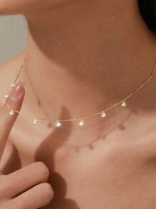 ELSEDES 1入組時尚典雅的s925純銀手工寶石吊墜項鍊,展現風格和珠寶感,適合女性日常穿著、派對穿著和紀念日穿著。婚禮訂婚新娘珠寶 - 金色 - 查看 1