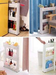 1pc White Narrow Shelving Rack For Kitchen, Bathroom, Refrigerator Storage With Wheels - White - View 7