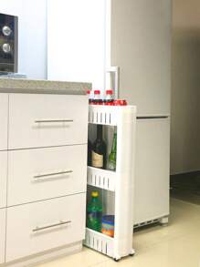 1pc White Narrow Shelving Rack For Kitchen, Bathroom, Refrigerator Storage With Wheels - White - View 5