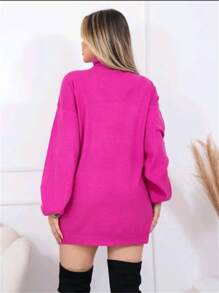 Women Sweater Dresses - Hot Pink - View 2