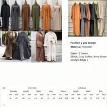 3 stuks/set Elegant pak, effen mouwloze lange jurk, elastisch materiaal, met vest, lange jurk en hoofddoek, geschikt voor dagelijks gebruik en festivals Hoofdband Zachte hijab voor abaya