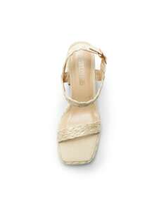 Women High Heel Sandals, Ankle Strap Open Toe Chunky Heel Platform Summer Sandals, For Wedding, Party, Dating, Prom - 裸色編織 - 查看 8