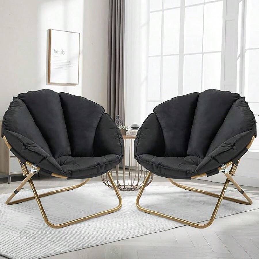 HOMEFUN Oversized Folding Saucer Chairs Set Of 2, Foldable Comfy Padded