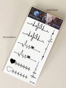 STARTTOOS 2pcs Black Heartbeat & Love Tattoo Stickers For Finger, Wrist, Chest, Abdomen, Back, Body - Black - View 10