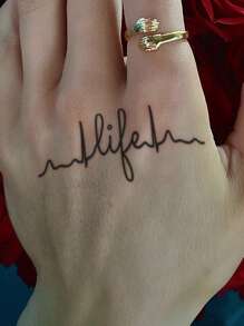 STARTTOOS 2pcs Black Heartbeat & Love Tattoo Stickers For Finger, Wrist, Chest, Abdomen, Back, Body - Black - View 5