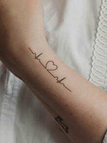 STARTTOOS 2pcs Black Heartbeat & Love Tattoo Stickers For Finger, Wrist, Chest, Abdomen, Back, Body - Black - View 8