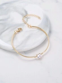 Nooxian 1pc Heart Shaped Cubic Zirconia Decor Bent Tube Bangle - Yellow Gold - View 6