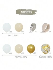 100pcs/Set White Gold Confetti Balloon Chain Set & 2pcs Balloon Accessory, Balloon Set Perfect For Wedding Birthday 2025New Year Party Wall Background, Decorative Balloon Arch Kit,Christmas