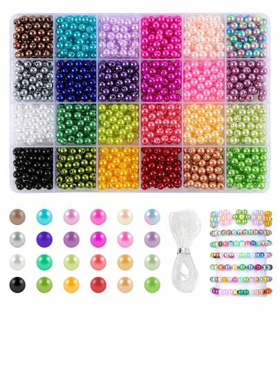 1200顆6mm彩色鬆散仿珍珠珠寶製作套件,包含手工手鍊,項鍊,耳環製作用品,成人diy工藝禮品,適合節日送禮